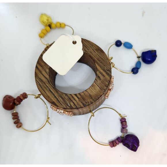 Colorful Skull-Themed Wine Glass Charms Set - 4 Unique Charms With Beads & Wood - Picture 12 of 15